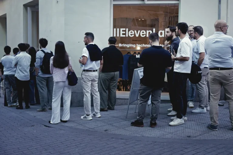 Visitors gathered outside the Madrid storefront.