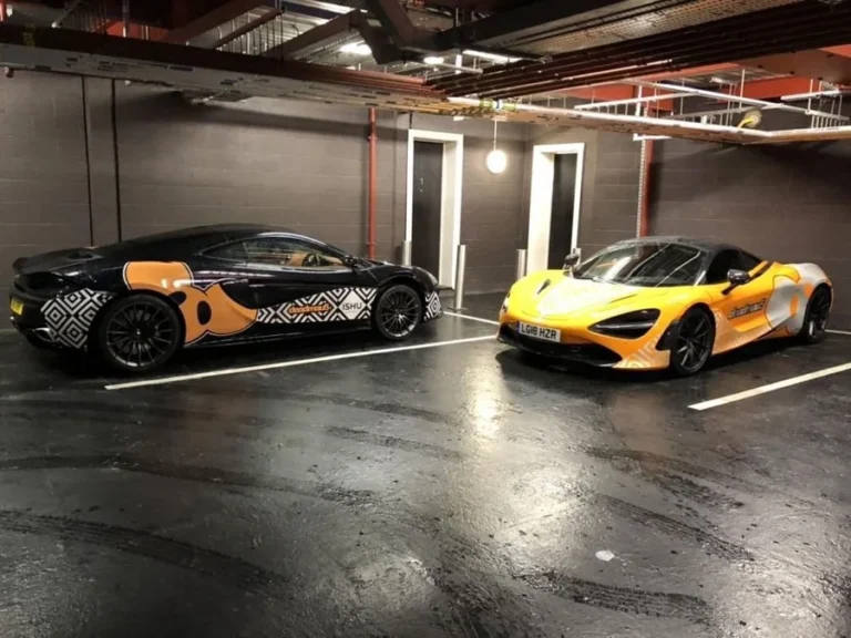 The two custom-wrapped McLarens together during the London takeover.