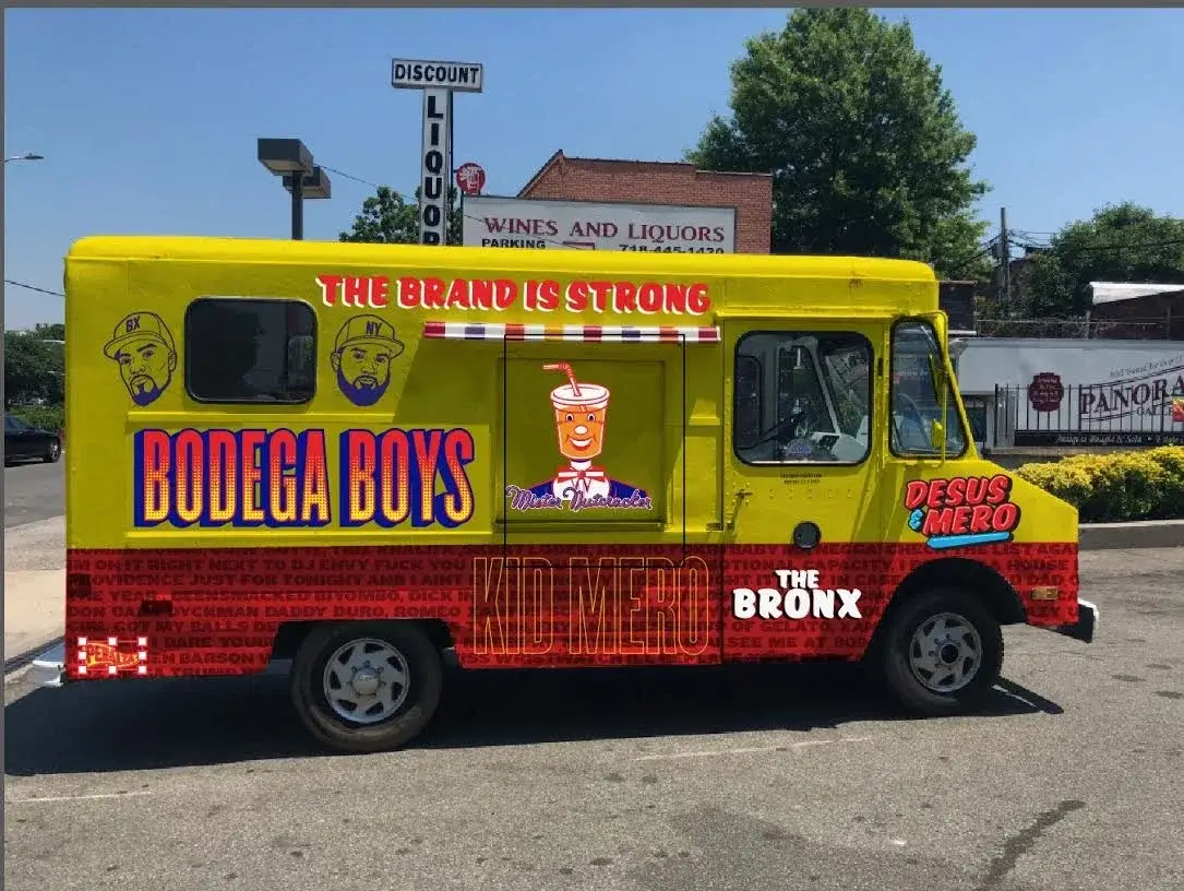 The completed mobile storefront, with its serving window and Bodega Boys graphics.