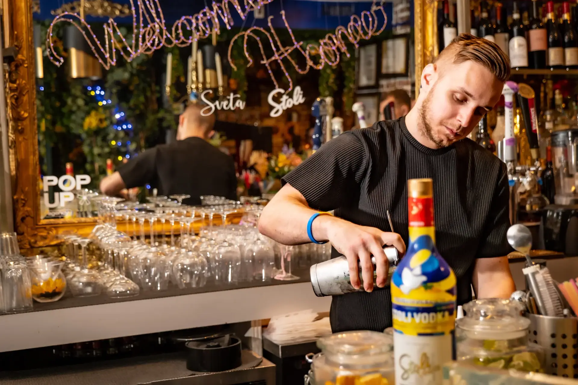 Cocktail service at the transformed Sveta bar.
